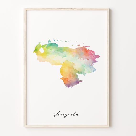 Venezuela Watercolor Map, Travel Poster