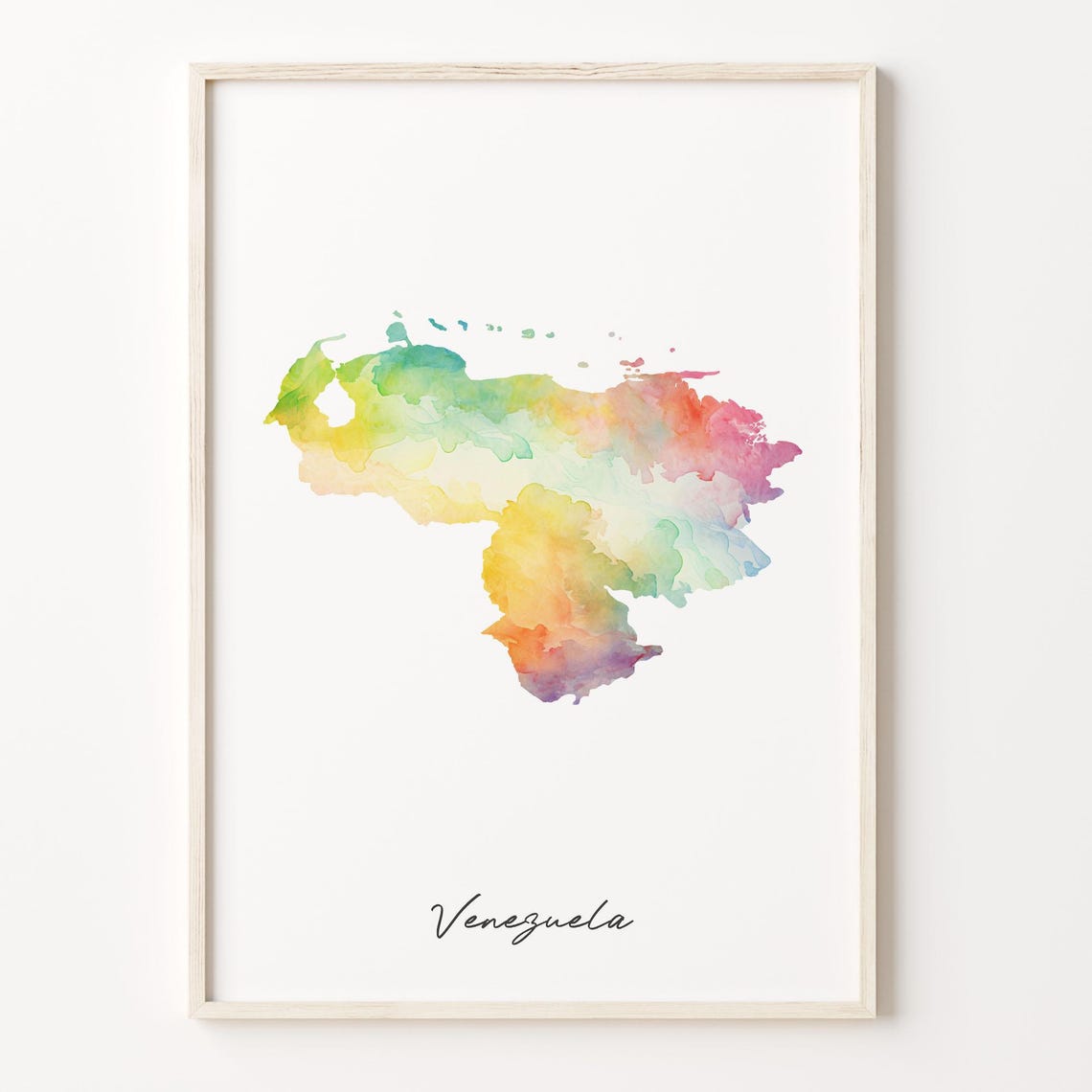 Venezuela Watercolor Map, Travel Poster