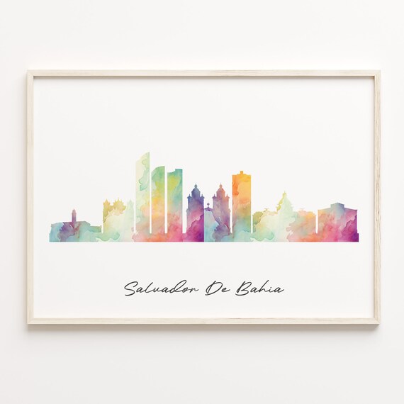 Salvador de Bahia Brazil Watercolor Skyline Cityscape Poster