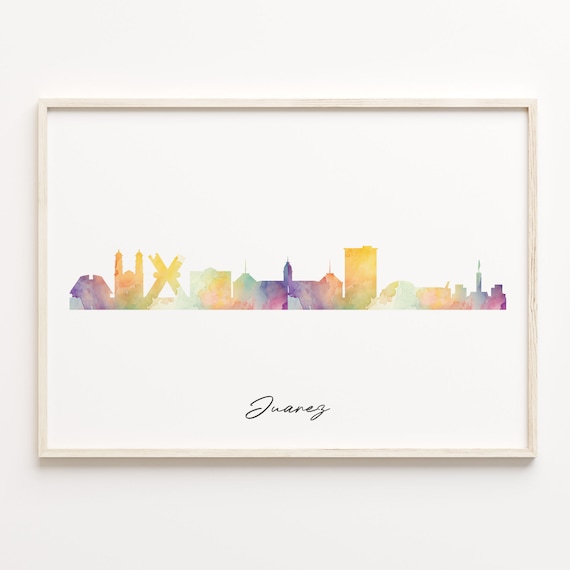 Juarez Mexico Watercolor Skyline Cityscape Travel Gift Poster