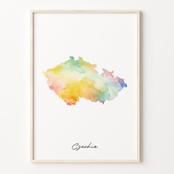 Czechia Watercolor Map Pastel Rainbow Country Silhouette Art Print