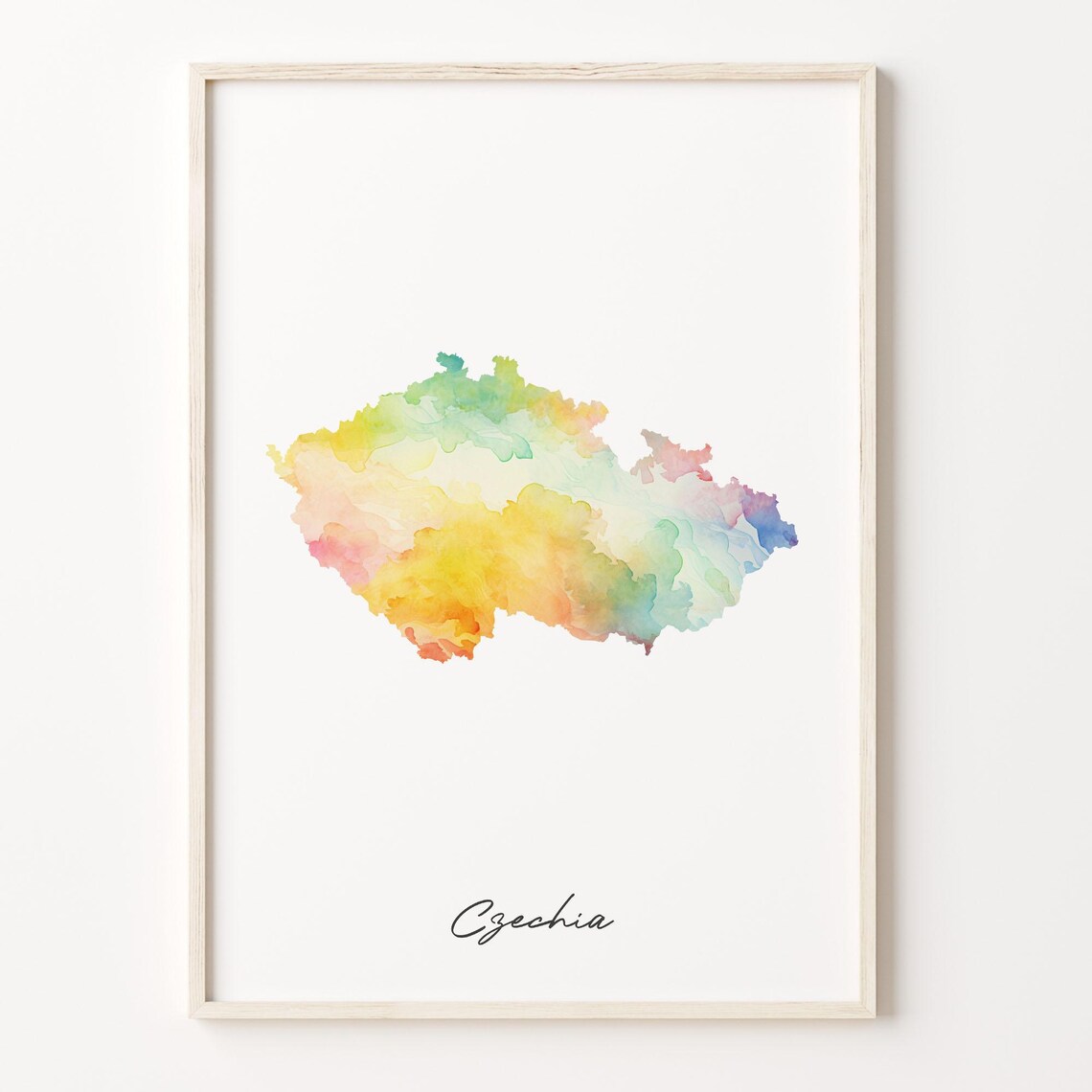 Czechia Watercolor Map Pastel Rainbow Country Silhouette Art Print