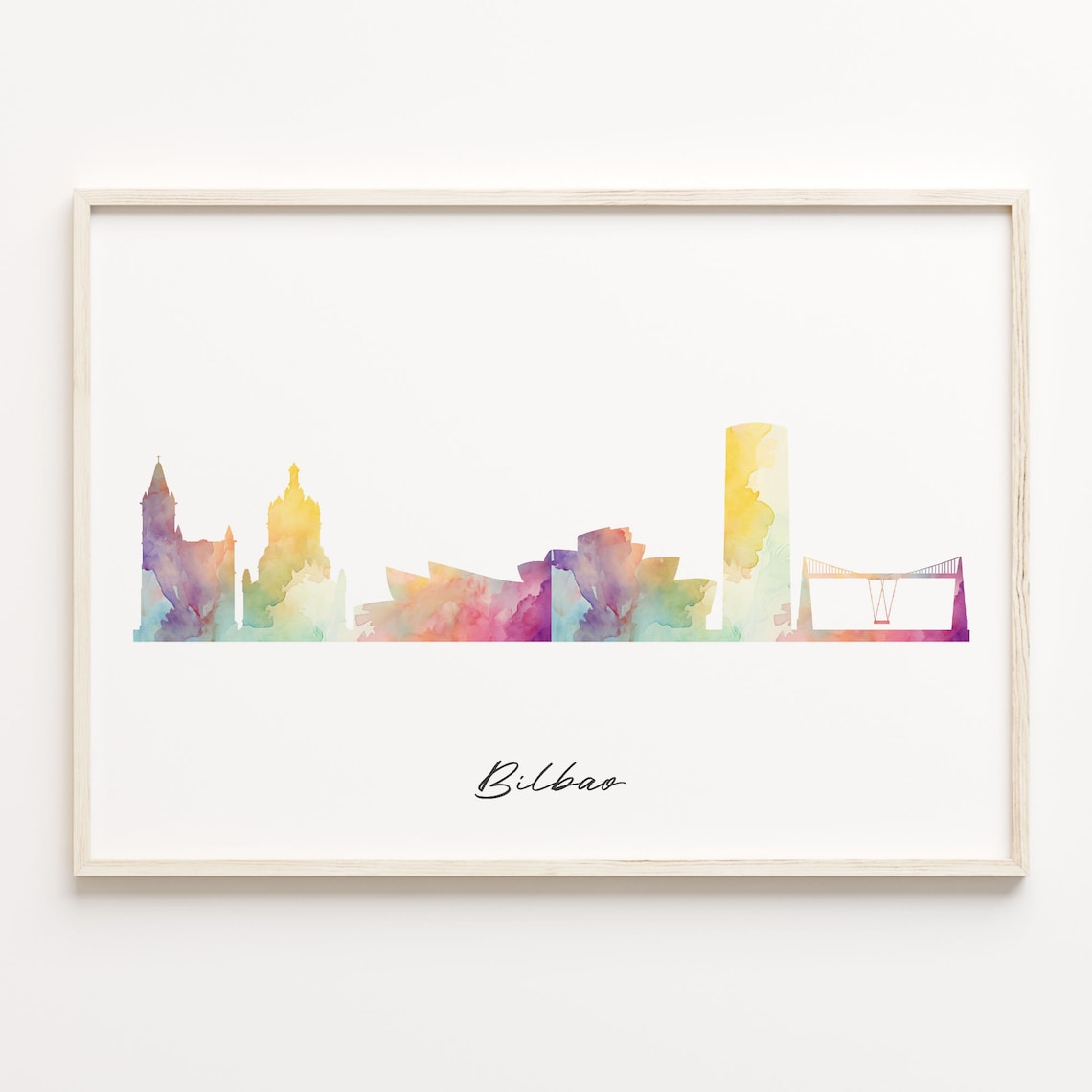 Bilbao Spain Watercolor Skyline Cityscape Colorful Modern Poster