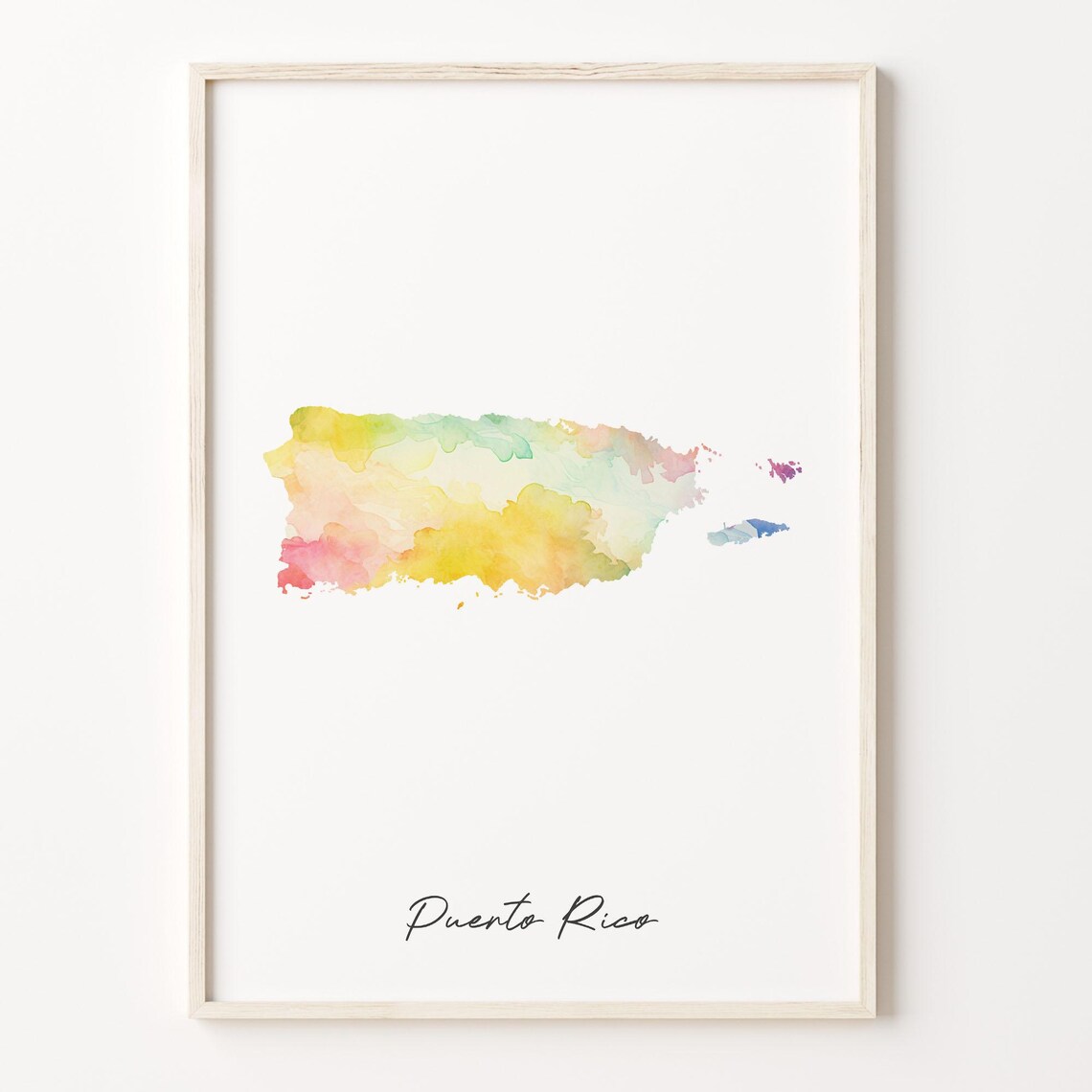 Puerto Rico Watercolor Map Island Art Poster Colorful Travel Gift