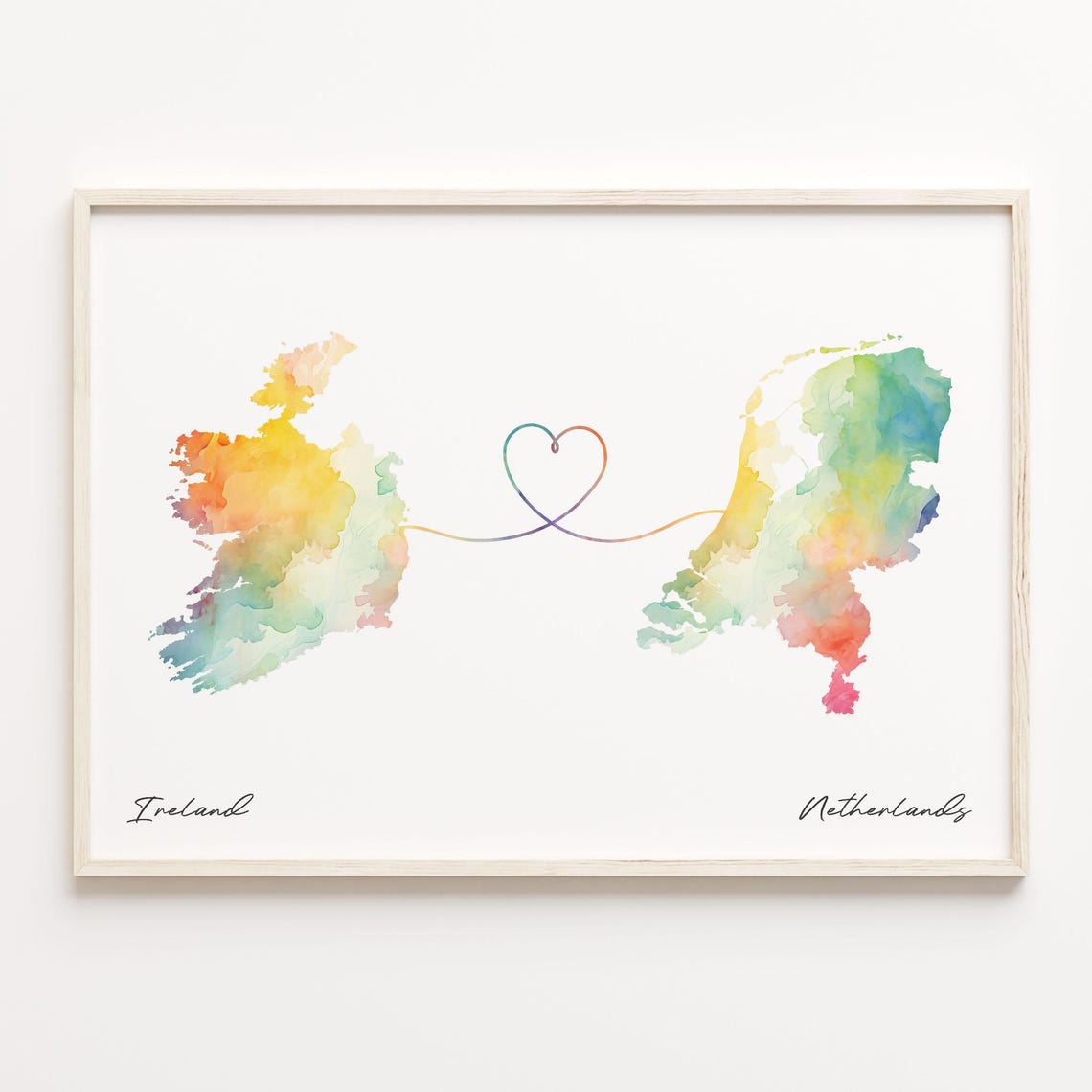 Ireland to Netherlands Heart Map Long Distance Love Art Print
