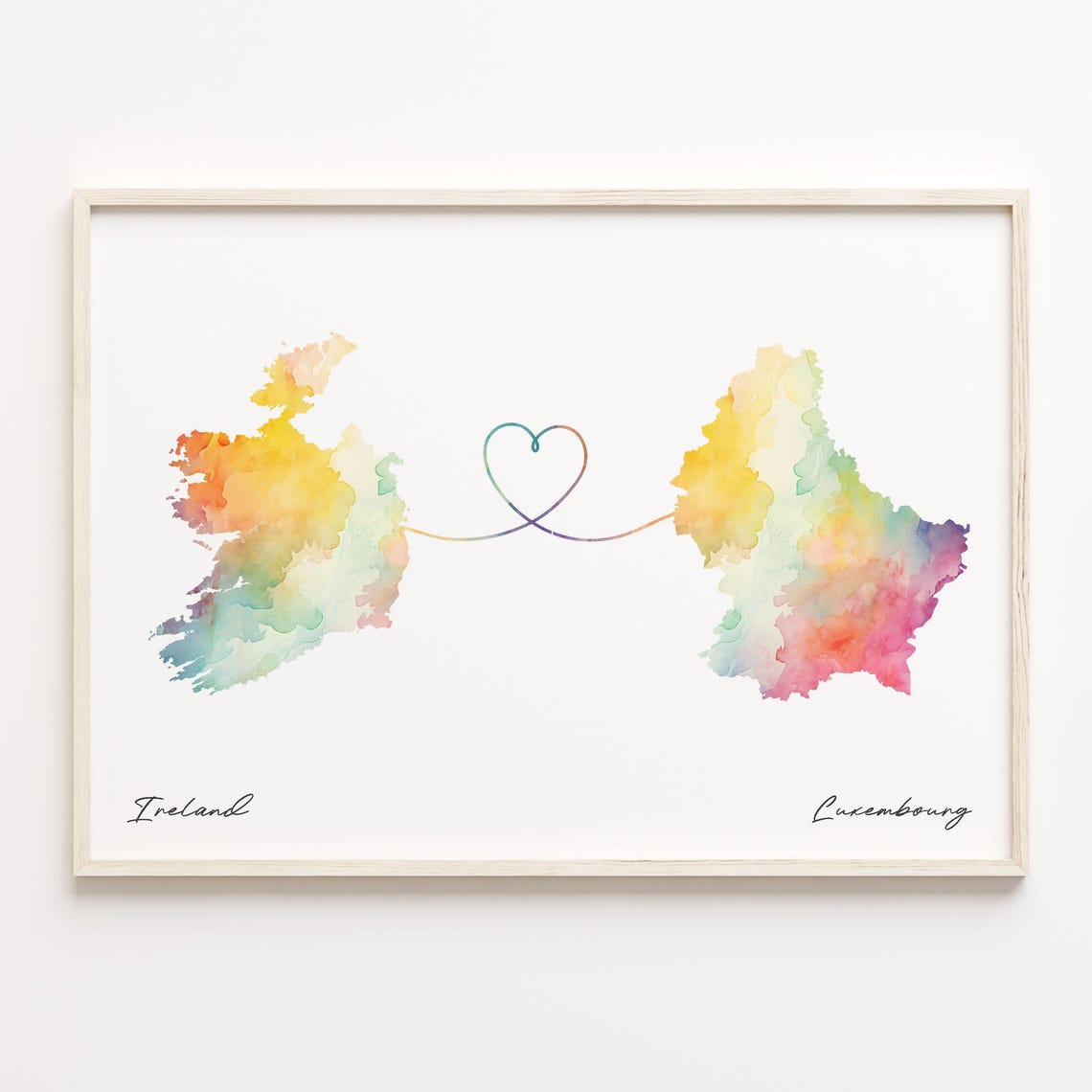 Romantic Ireland And Luxembourg Watercolor Map Heart Art Poster