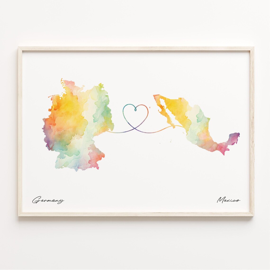 Germany To Mexico Long Distance Love Heart Connection Map Poster
