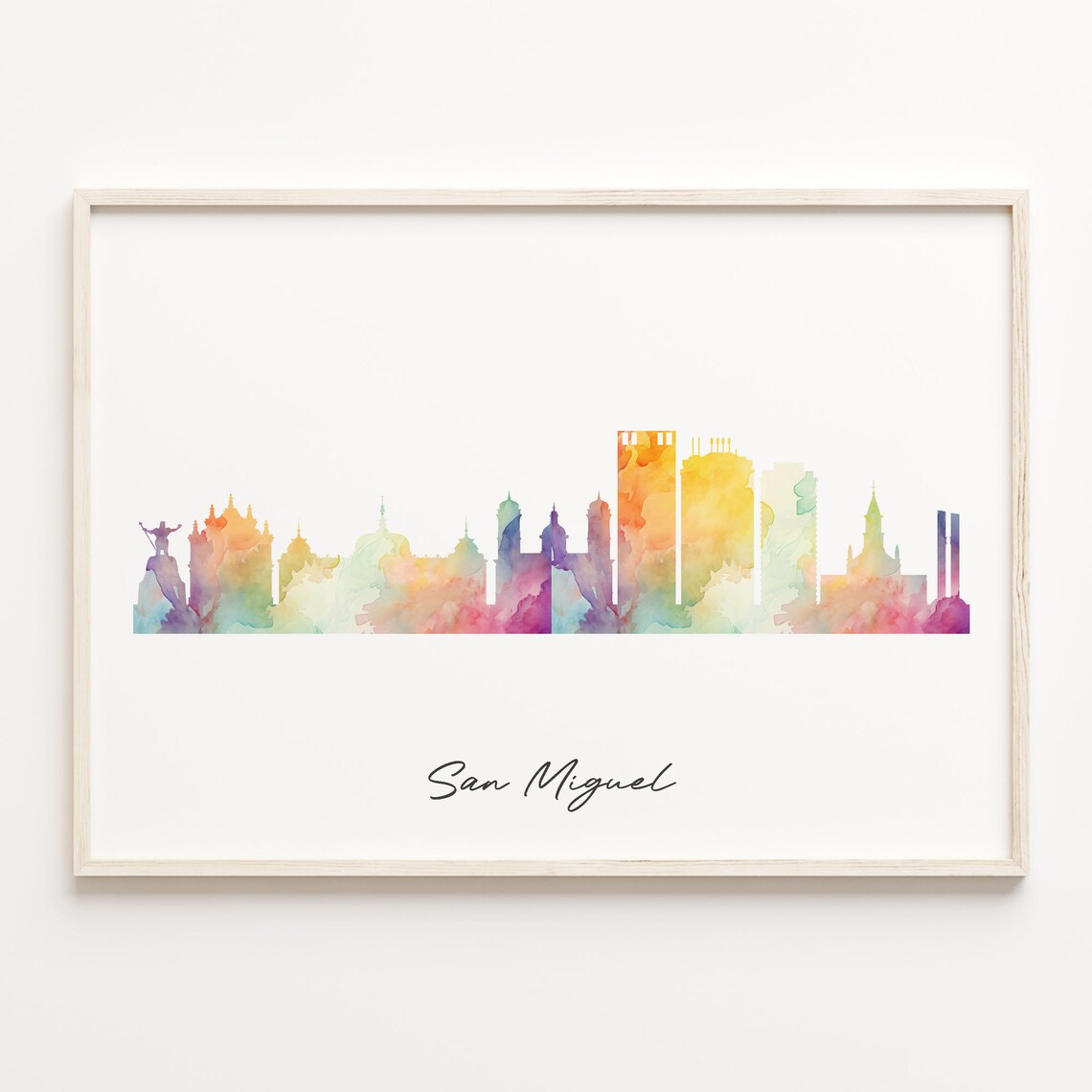 San Miguel Watercolor Skyline Poster Minimalist Cityscape Decor Art