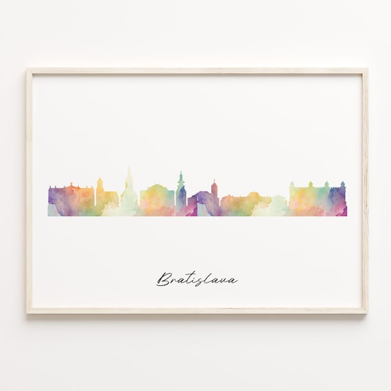 Bratislava Slovakia Watercolor Skyline Poster in Soft Pastel Hues