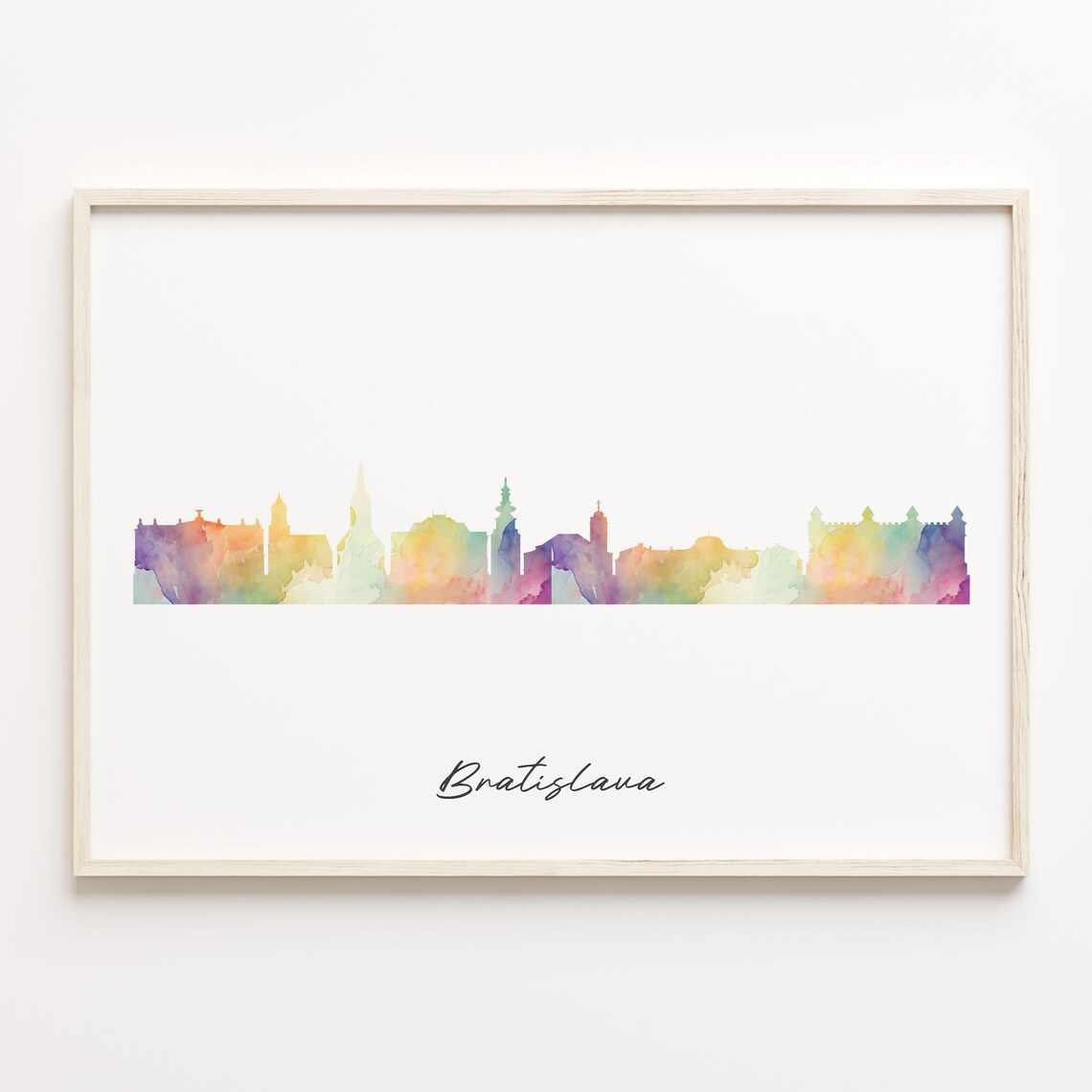 Bratislava Slovakia Watercolor Skyline Poster in Soft Pastel Hues