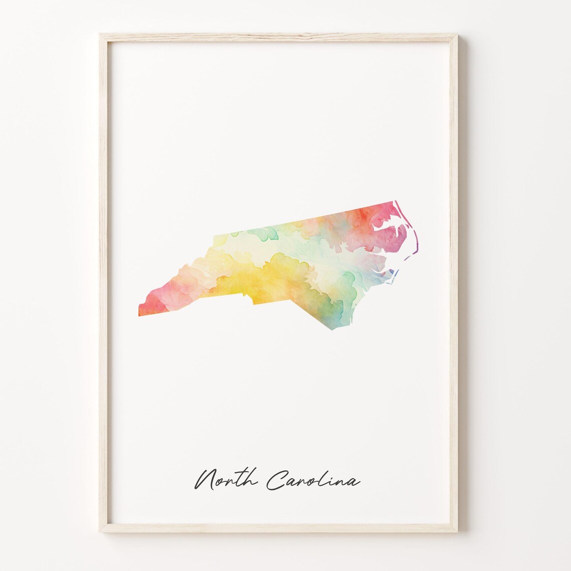 North Carolina Watercolor Map Rainbow State Silhouette Geography Poster