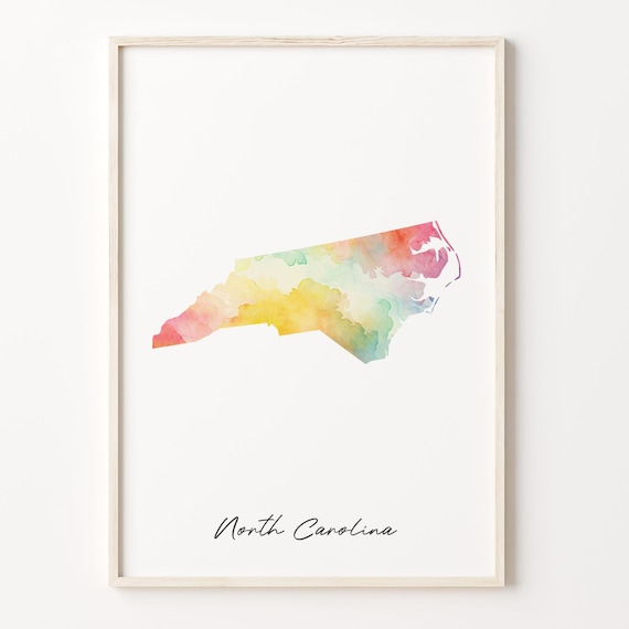 North Carolina Watercolor Map Rainbow State Silhouette Geography Poster