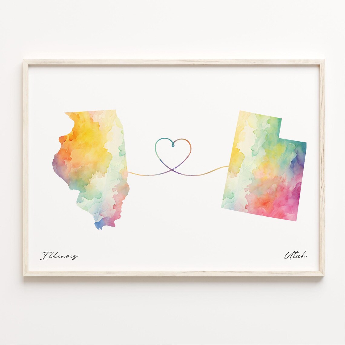 Illinois To Utah Watercolor Map Art Print