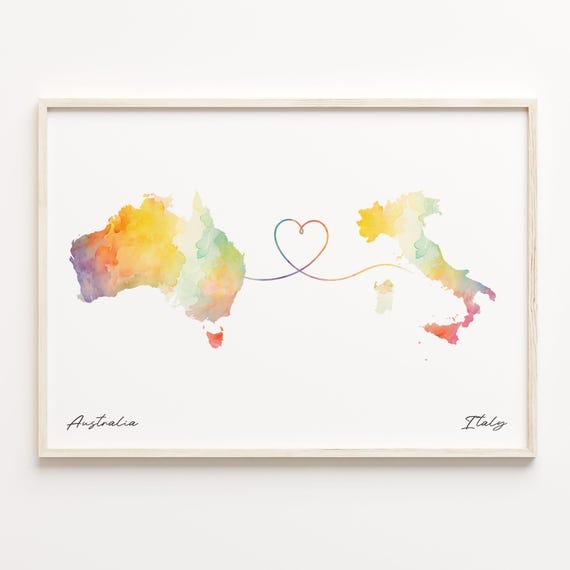 Australia To Italy Print Watercolor Map Poster Israeli Gift Travel Wall Art Adventure Awaits C23884