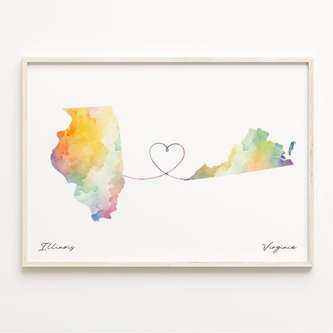Illinois to Virginia Watercolor Map Travel Poster