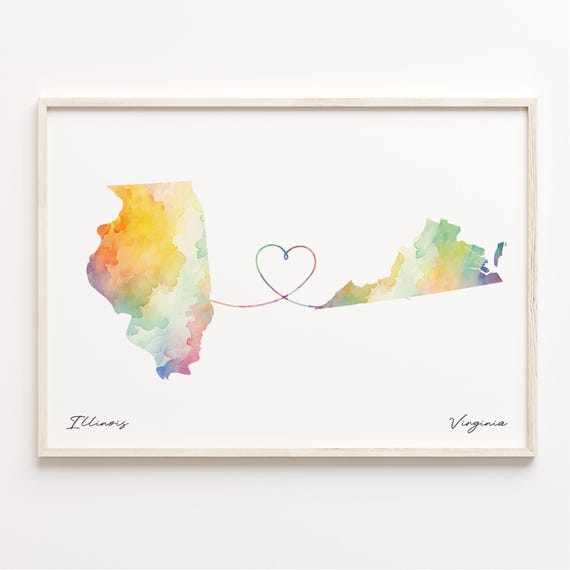 Illinois to Virginia Watercolor Map Travel Poster