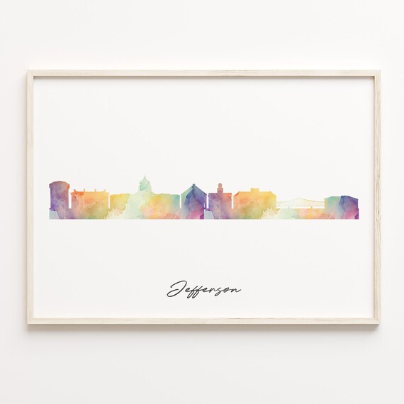 Jefferson Watercolor Skyline Cityscape Rainbow Silhouette Poster