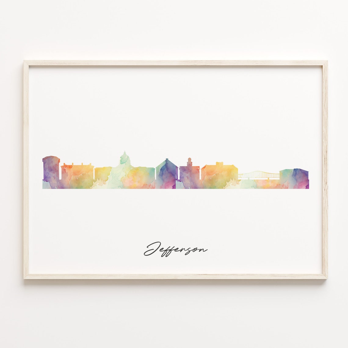 Jefferson Watercolor Skyline Cityscape Rainbow Silhouette Poster