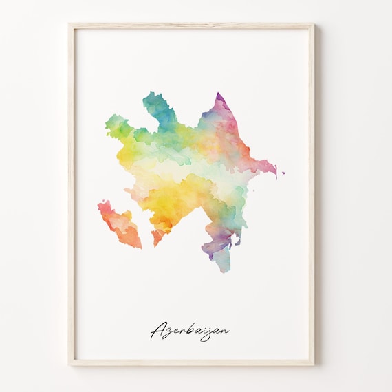 Azerbaijan Rainbow Watercolor Country Map Poster for Traveler Wall