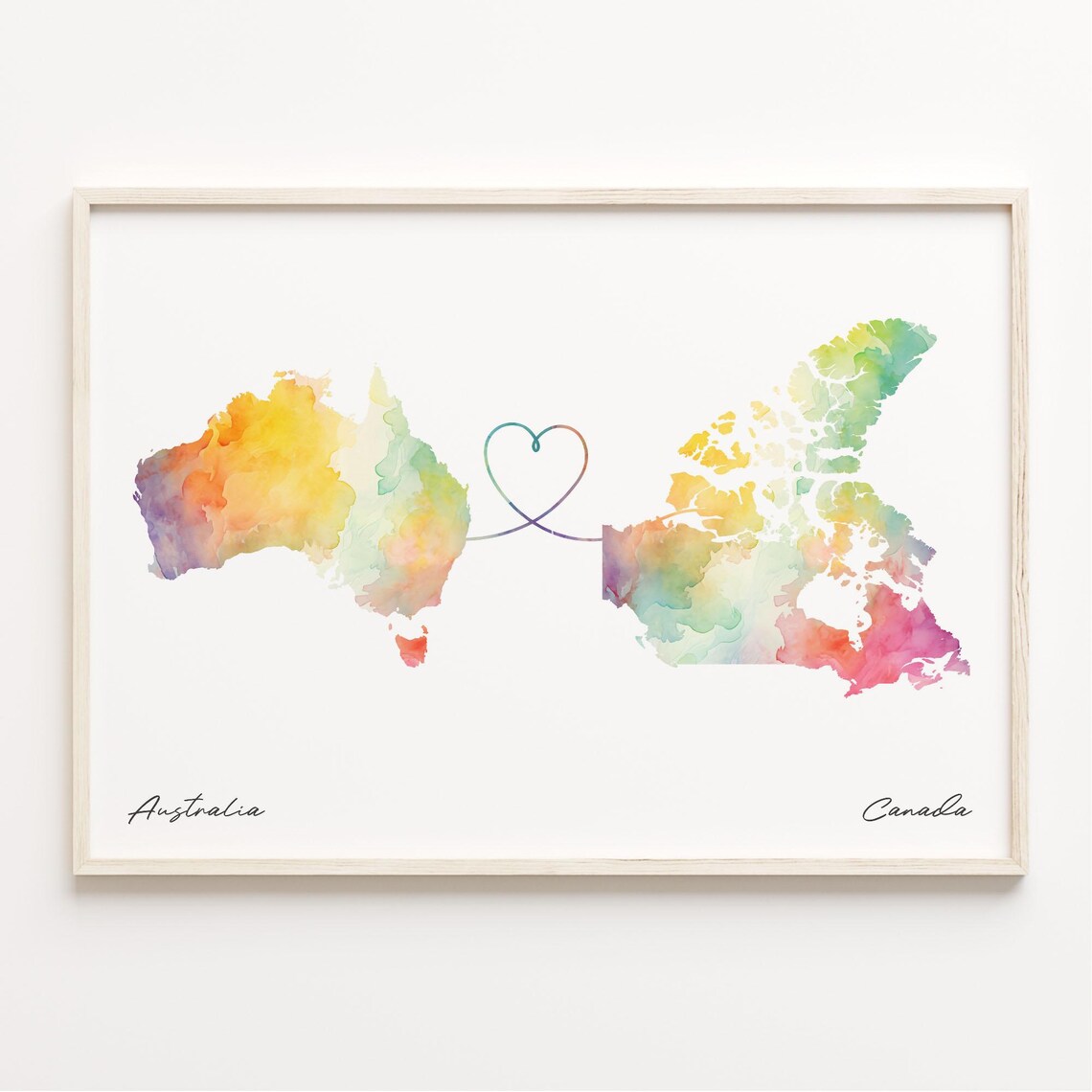 Australia To Canada Watercolor Map Travel Poster