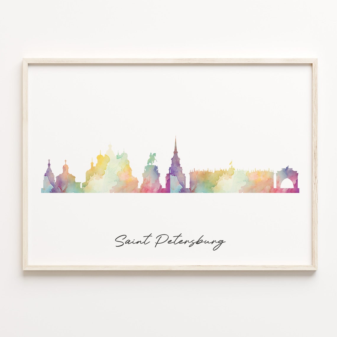 Saint Petersburg Watercolor Skyline Poster Rainbow Cityscape