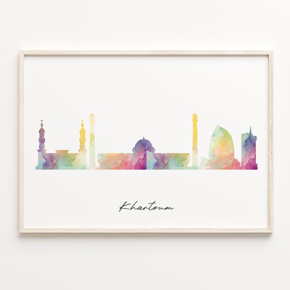 Khartoum Sudan Colorful Watercolor Cityscape Skyline Art Poster