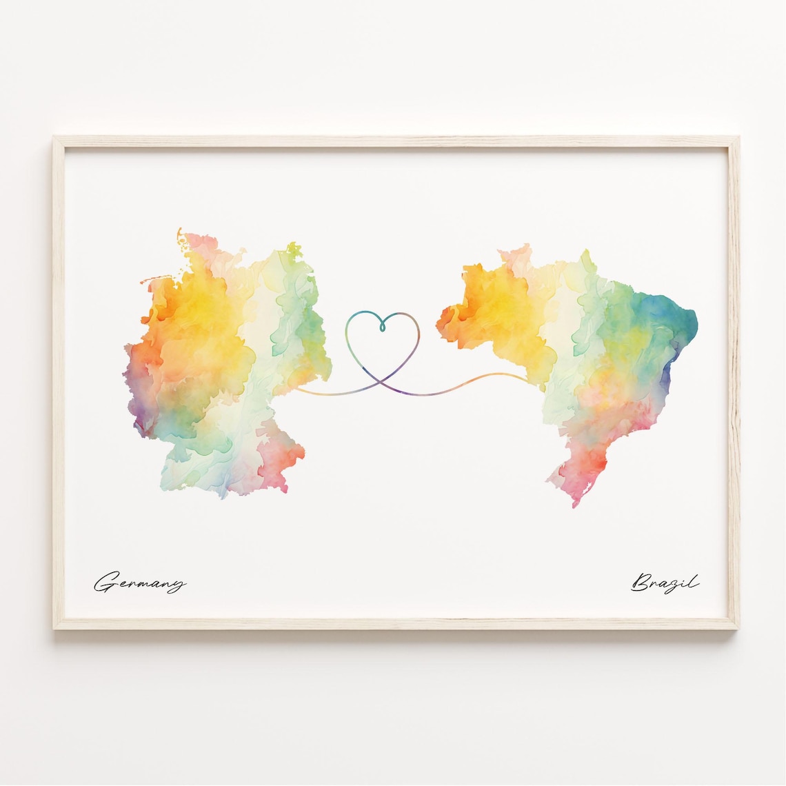 Germany to Brazil Watercolor Map Heart Long Distance Love Poster