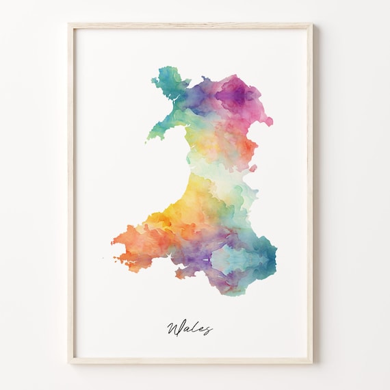 Wales Watercolor Country Map Vibrant Travel Art Decor Poster