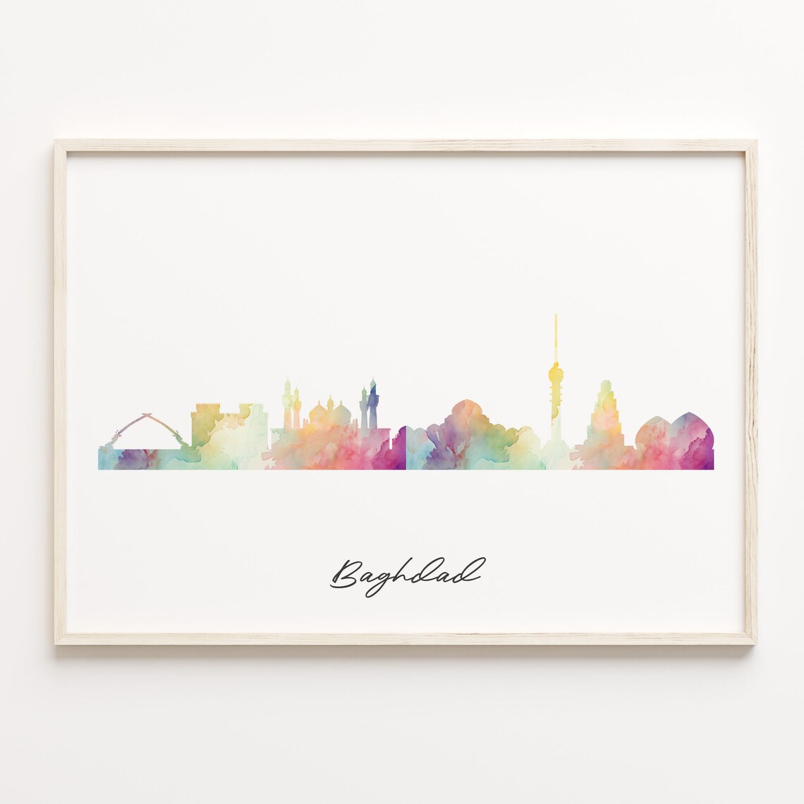 Baghdad Iraq Watercolor Skyline Cityscape Travel Poster Home Decor Gift