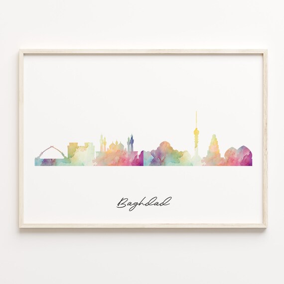 Baghdad Iraq Watercolor Skyline Cityscape Travel Poster Home Decor Gift