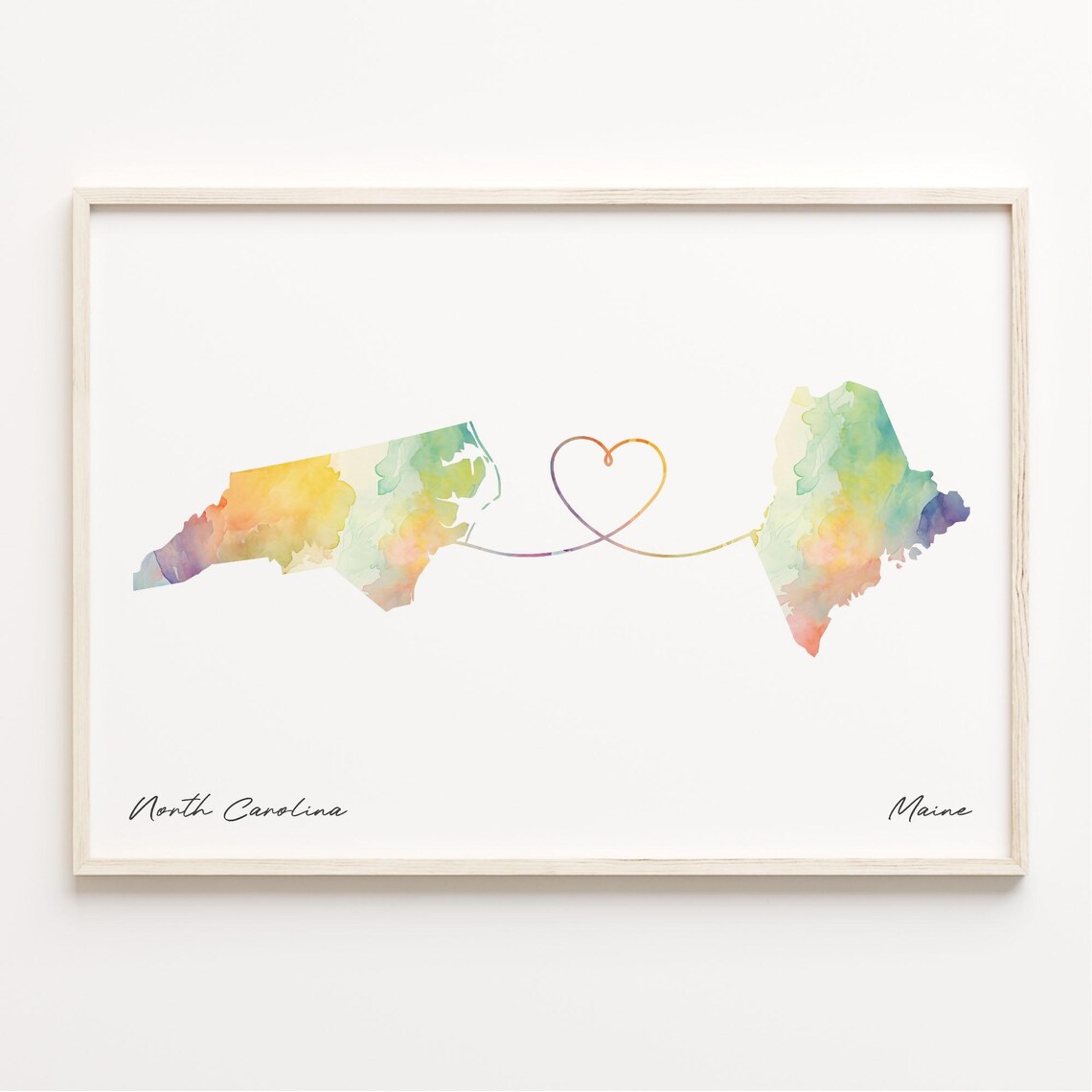 North Carolina To Maine Watercolor Map Art Print