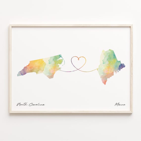 North Carolina To Maine Watercolor Map Art Print