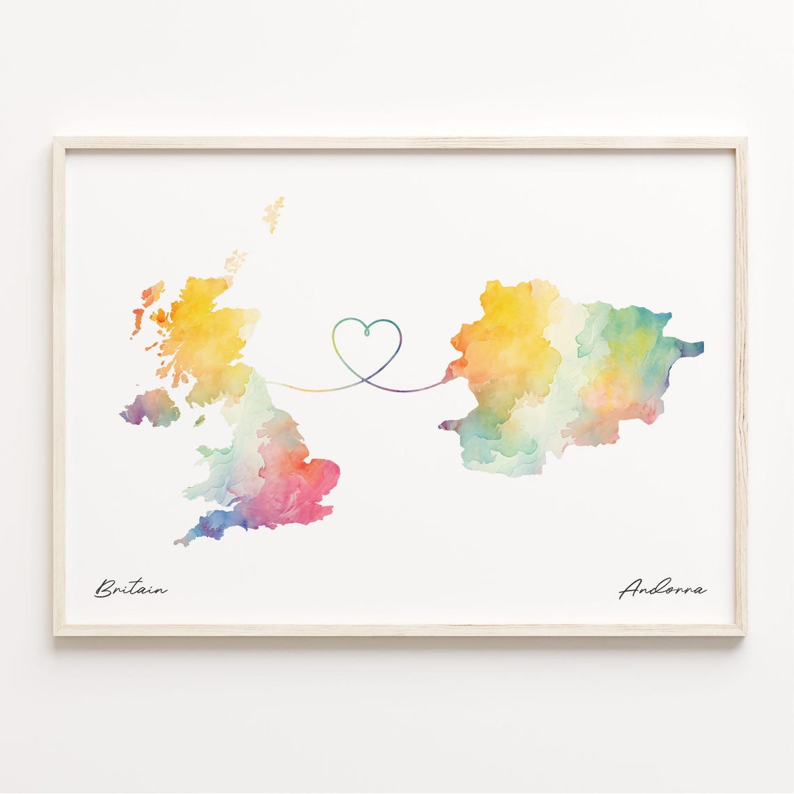 Britain To Andorra Watercolor Map Heart Connection Love Poster