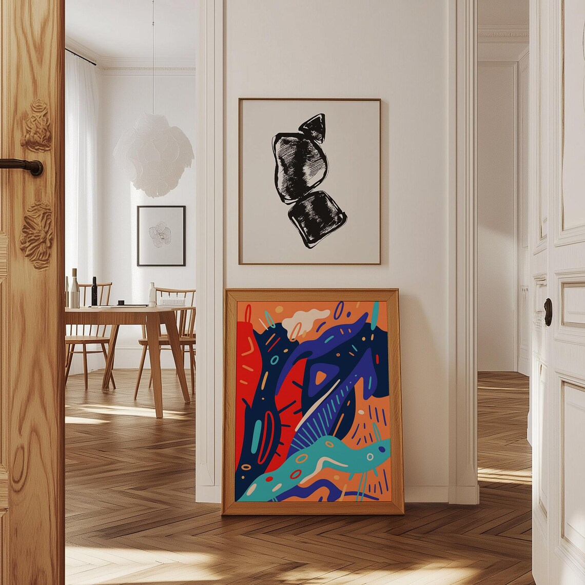 Blue And Orange Modern Abstract Colorful Retro Wavy Art Poster - Image 3
