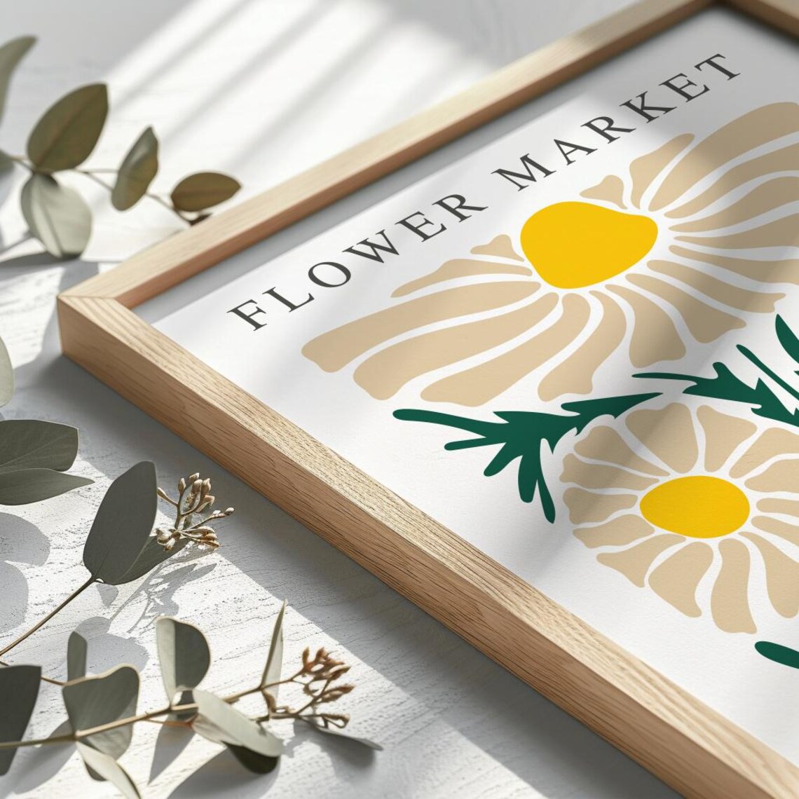Flower Market Cream Daisy Yellow Green Leaves Botanical Poster - Image 2