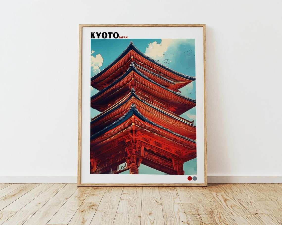 Kyoto Japan Ancient Red Five Storied Pagoda Temple Art Poster