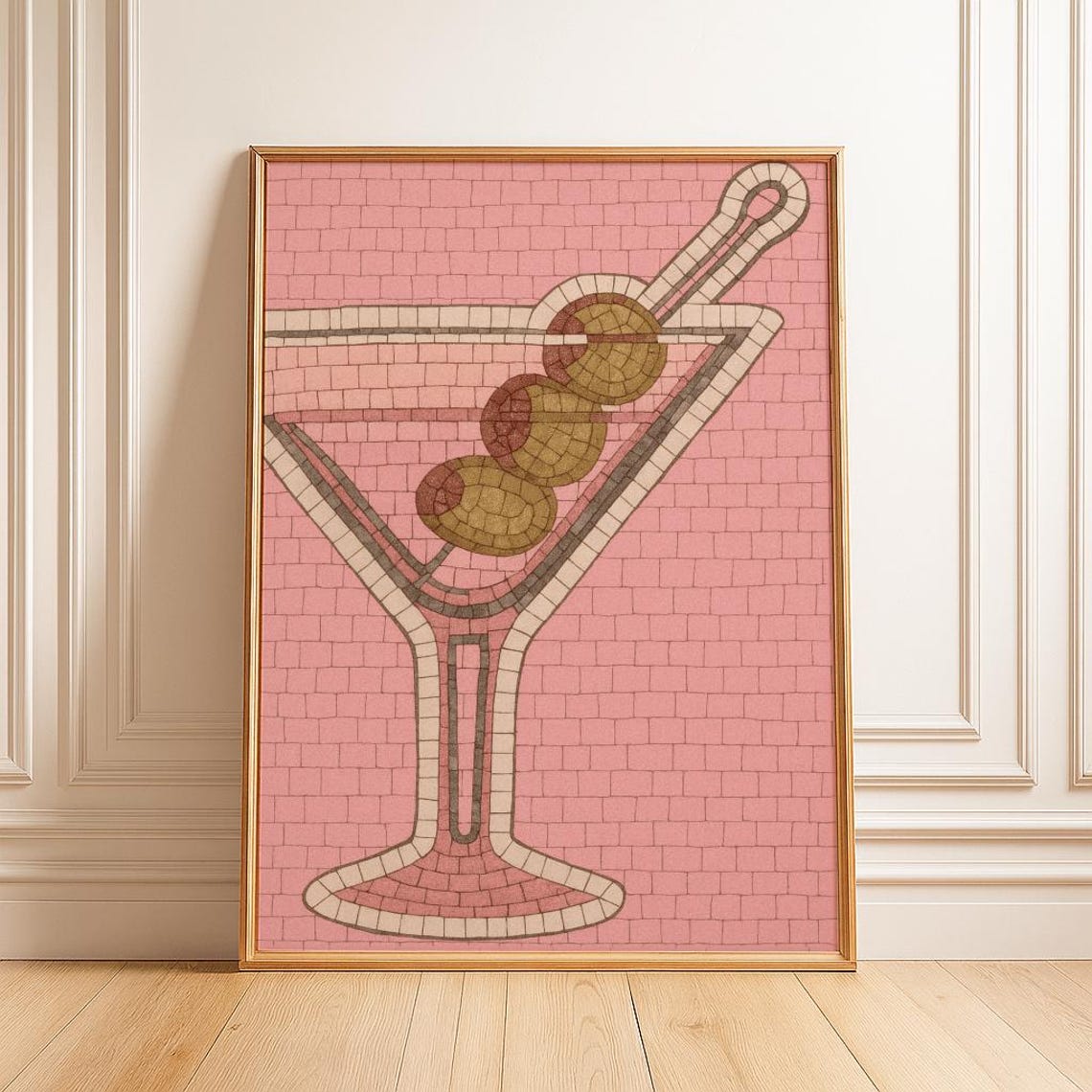 Extra Dirty Martini Olive Mosaic Pink Tile Cocktail Bar Art Poster - Image 5
