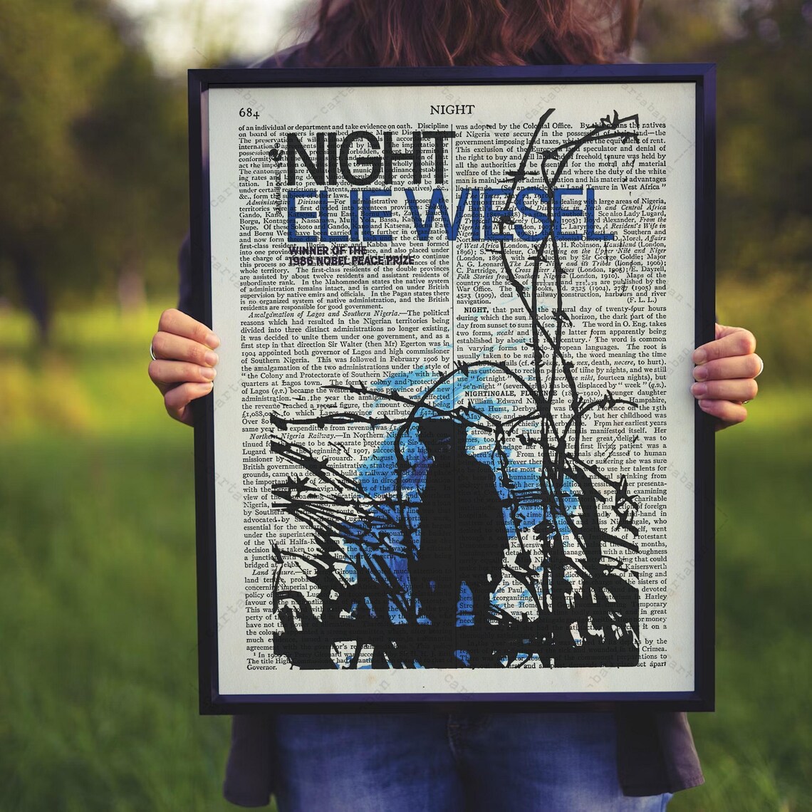 Elie Wiesel Night Nobel Prize Book Art With Night Forest Silhouette Poster - Image 3