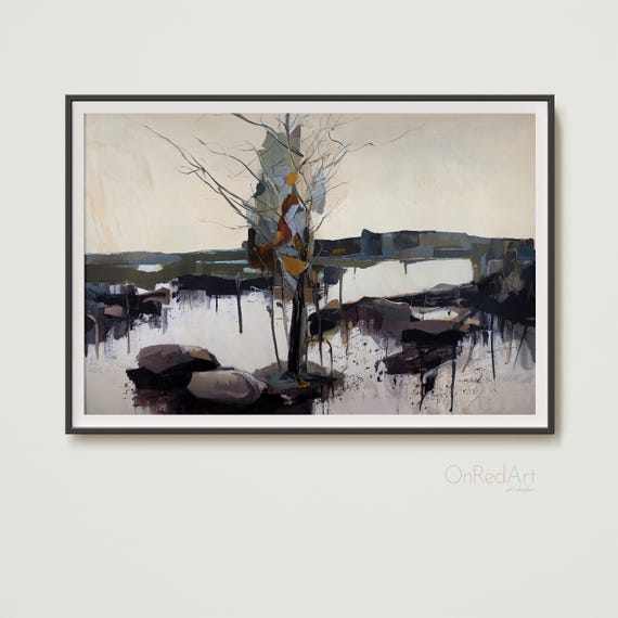 Lake With Stained Glass Tree Abstract Winter Landscape Art Print