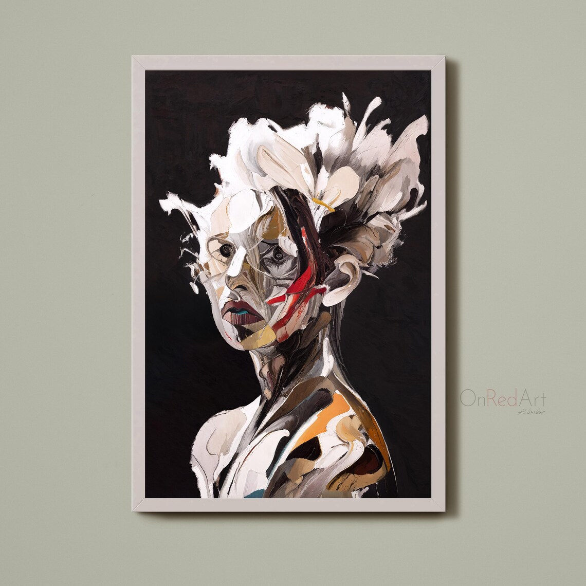 Abstract Woman Portrait Dark Expressive Fragmented Modern Face Art Print