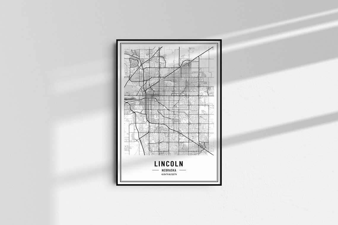 Lincoln Nebraska Minimalist Black White City Street Map Poster - Image 4