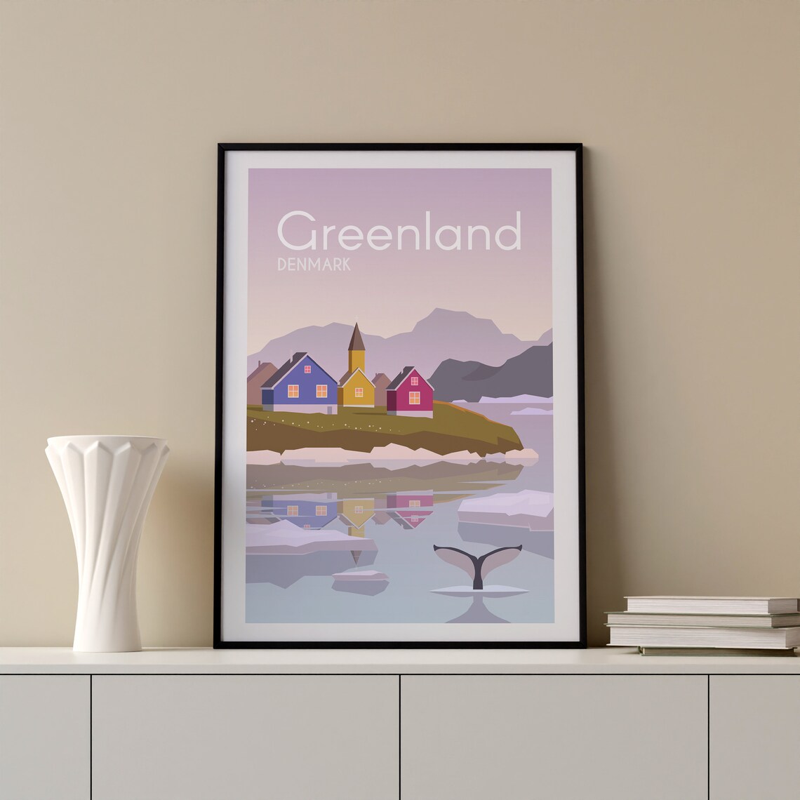 Greenland Denmark Colorful Arctic Village Whale Tail Fjord Poster - Image 2
