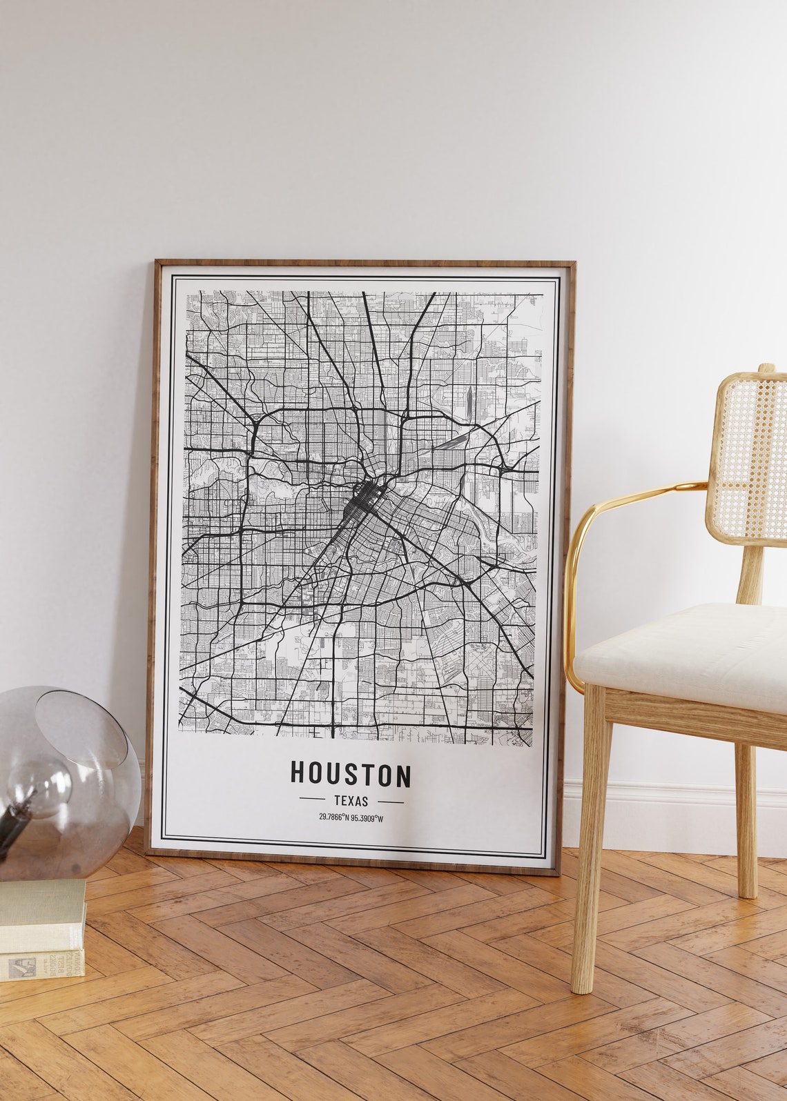 Houston Texas Modern Black and White Minimalist City Map Poster - Image 5