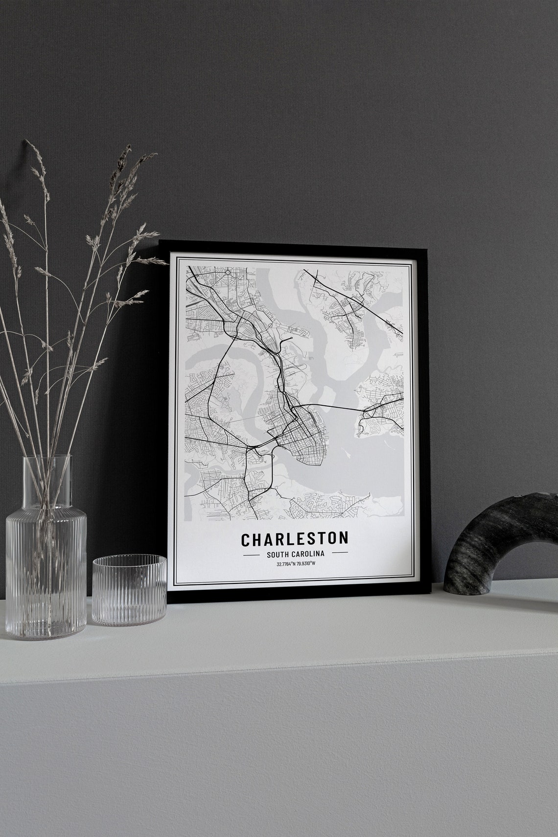 Charleston South Carolina Black and White Minimalist City Map Poster - Image 3