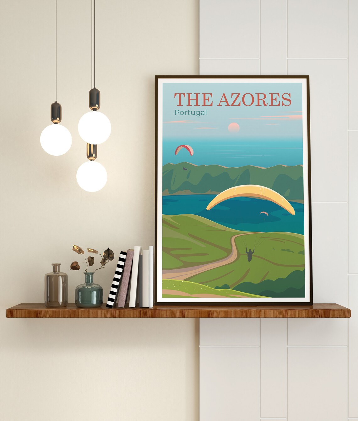 The Azores Portugal Paragliding Crater Lake Green Hills Poster Art - Image 3