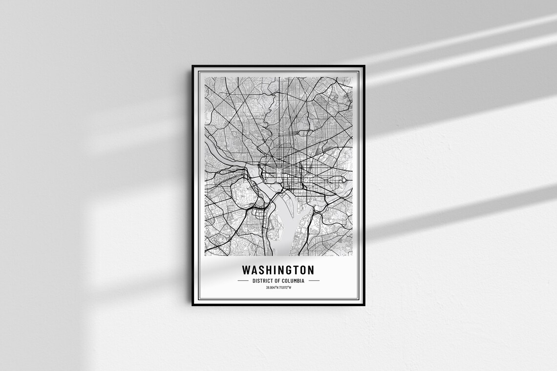Washington District of Columbia Black and White Minimalist City Map Poster - Image 4