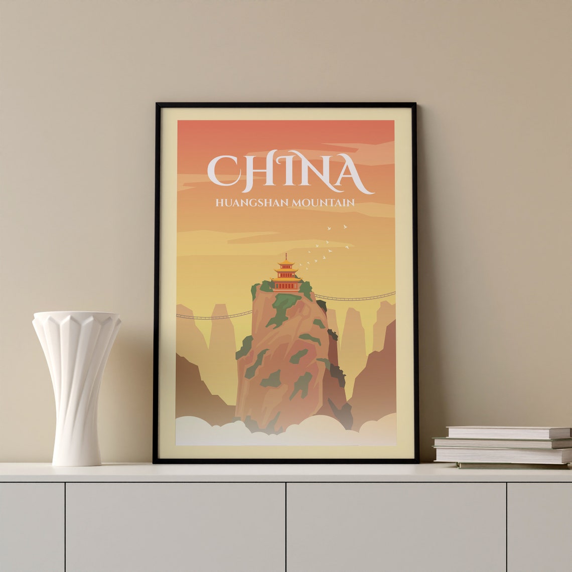 China Huangshan Mountain Travel Poster China Huangshan Mountain Travel Print China Travel Gift Poster China Travel Illustration - Image 2