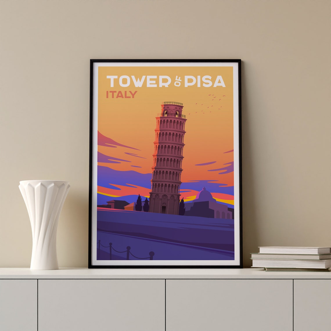 Tower Of Pisa Italy Travel Poster Tower Of Pisa Italy Wall Art Tower Of Pisa Travel Print Tower Of Pisa Italy Travel Illustration Print - Image 2