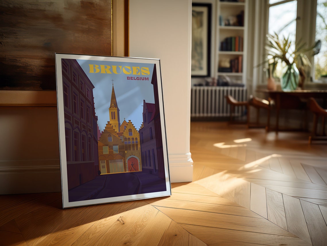 Bruges Belgium Old Town Street Scene Colorful Retro Travel Poster - Image 5
