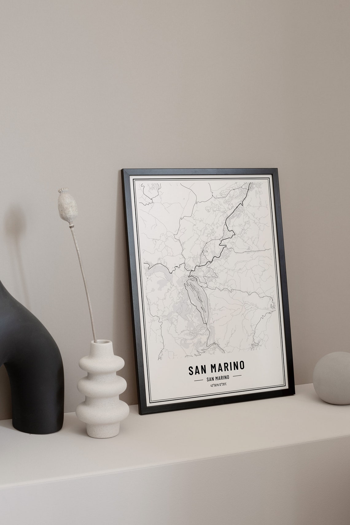 San Marino San Marino Black and White Minimalist City Map Poster - Image 3